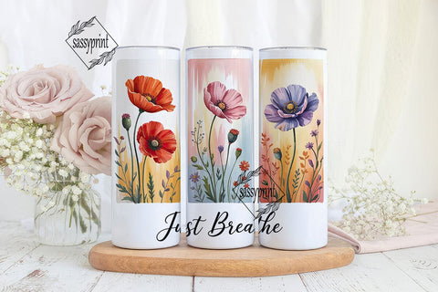 Just Breathe Floral 20oz Tumbler Wrap Sublimation sassyprint 