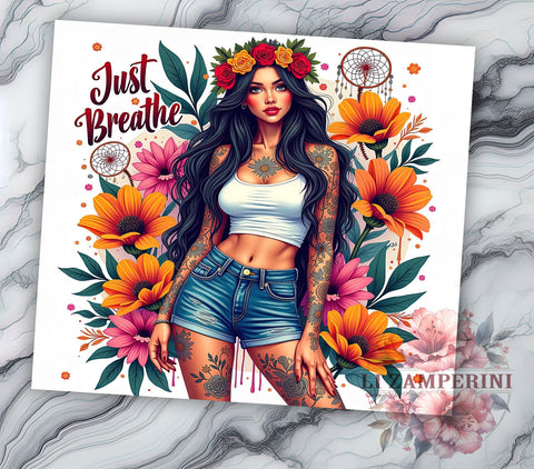 Just Breathe, Inspirational Tumbler, Motivational Design, 20oz Sublimation, PNG Tumbler, Relaxation Quote, Mindfulness Design Sublimation Li Zamperini 