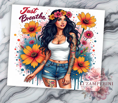 Just Breathe, Inspirational Tumbler, Motivational Design, 20oz Sublimation, PNG Tumbler, Relaxation Quote, Mindfulness Design Sublimation Li Zamperini 