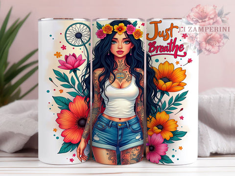 Just Breathe, Inspirational Tumbler, Motivational Design, 20oz Sublimation, PNG Tumbler, Relaxation Quote, Mindfulness Design Sublimation Li Zamperini 