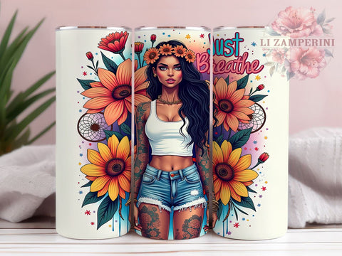 Just Breathe, Inspirational Tumbler, Motivational Design, 20oz Sublimation, PNG Tumbler, Relaxation Quote, Mindfulness Design Sublimation Li Zamperini 