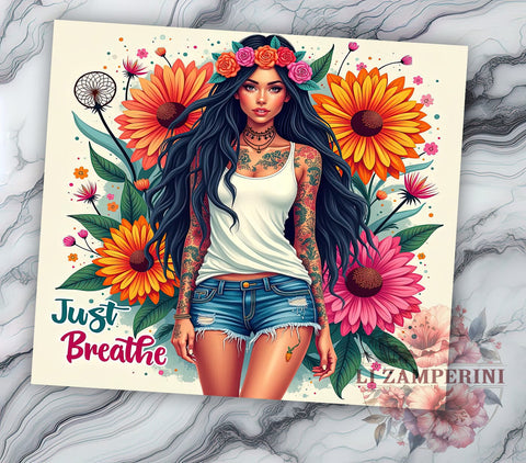 Just Breathe, Inspirational Tumbler, Motivational Design, 20oz Sublimation, PNG Tumbler, Relaxation Quote, Mindfulness Design Sublimation Li Zamperini 