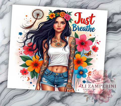 Just Breathe, Inspirational Tumbler, Motivational Design, 20oz Sublimation, PNG Tumbler, Relaxation Quote, Mindfulness Design Sublimation Li Zamperini 