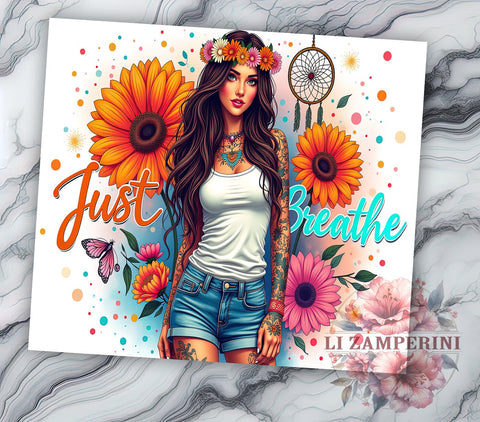 Just Breathe, Inspirational Tumbler, Motivational Design, 20oz Sublimation, PNG Tumbler, Relaxation Quote, Mindfulness Design Sublimation Li Zamperini 