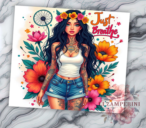 Just Breathe, Inspirational Tumbler, Motivational Design, 20oz Sublimation, PNG Tumbler, Relaxation Quote, Mindfulness Design Sublimation Li Zamperini 