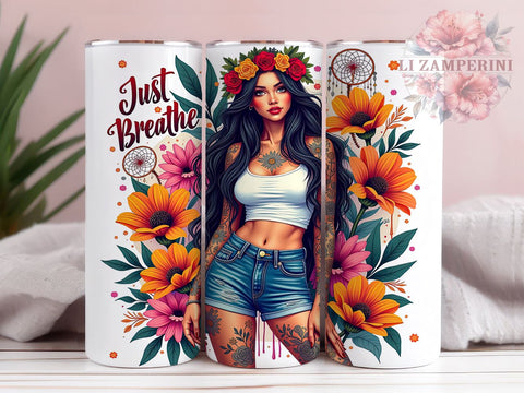 Just Breathe, Inspirational Tumbler, Motivational Design, 20oz Sublimation, PNG Tumbler, Relaxation Quote, Mindfulness Design Sublimation Li Zamperini 