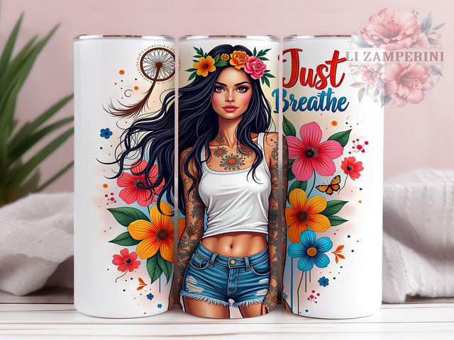 Just Breathe, Inspirational Tumbler, Motivational Design, 20oz Sublimation, PNG Tumbler, Relaxation Quote, Mindfulness Design Sublimation Li Zamperini 