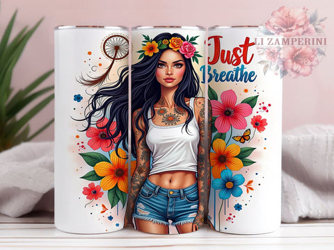 Just Breathe, Inspirational Tumbler, Motivational Design, 20oz Sublimation, PNG Tumbler, Relaxation Quote, Mindfulness Design Sublimation Li Zamperini 