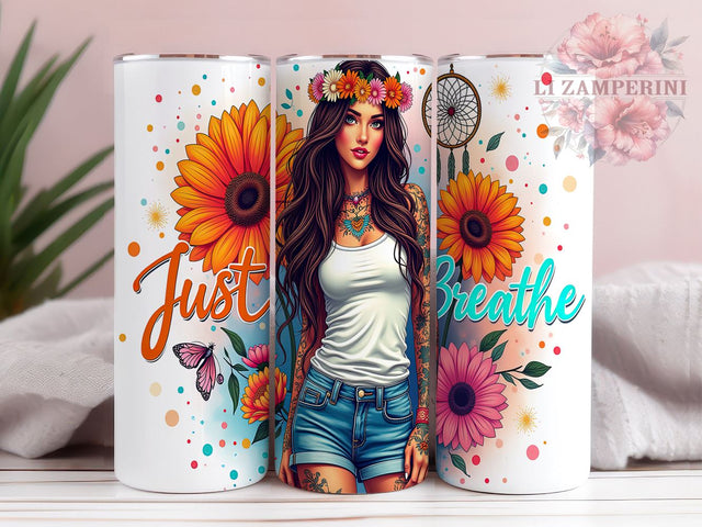 Just Breathe, Inspirational Tumbler, Motivational Design, 20oz Sublimation, PNG Tumbler, Relaxation Quote, Mindfulness Design Sublimation Li Zamperini 