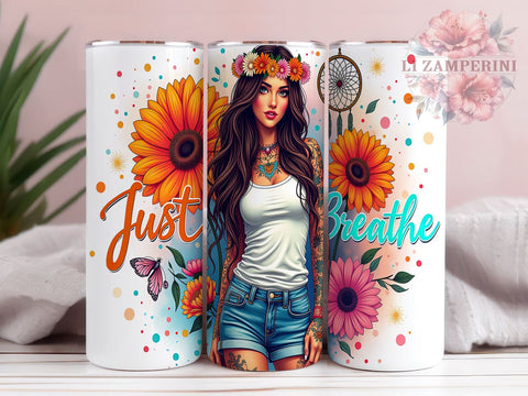 Just Breathe, Inspirational Tumbler, Motivational Design, 20oz Sublimation, PNG Tumbler, Relaxation Quote, Mindfulness Design Sublimation Li Zamperini 