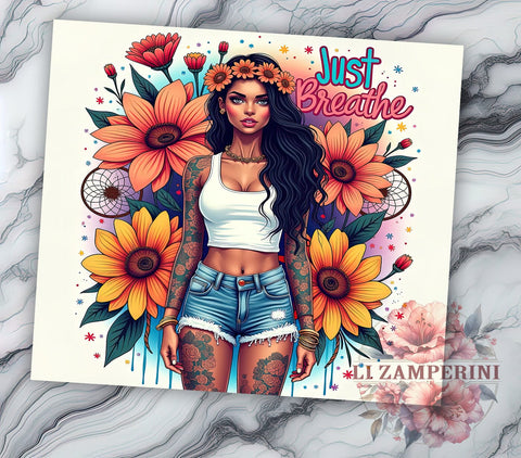 Just Breathe, Inspirational Tumbler, Motivational Design, 20oz Sublimation, PNG Tumbler, Relaxation Quote, Mindfulness Design Sublimation Li Zamperini 