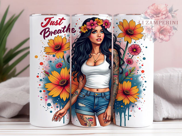 Just Breathe, Inspirational Tumbler, Motivational Design, 20oz Sublimation, PNG Tumbler, Relaxation Quote, Mindfulness Design Sublimation Li Zamperini 