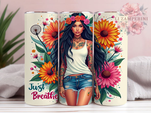 Just Breathe, Inspirational Tumbler, Motivational Design, 20oz Sublimation, PNG Tumbler, Relaxation Quote, Mindfulness Design Sublimation Li Zamperini 