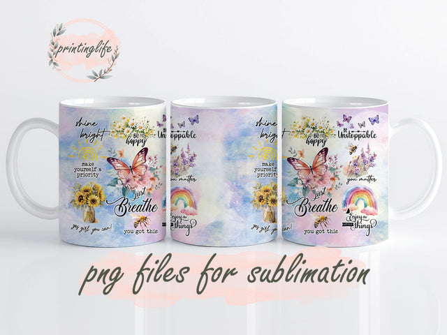 Just breathe Mug Wrap Design, Instant Digital Design Download Mug Wrap Design, Mug Design PNG Sublimation PrintingLife 