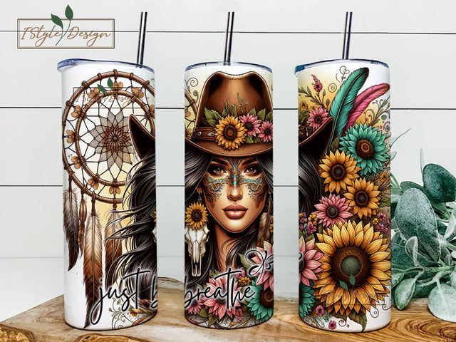 Just Breathe Tumbler Wrap, 20oz Skinny Sublimation Tumbler Design, Affirmation Sublimation Design, Inspirational Tumbler Png Downloads Sublimation iStyleDesign 