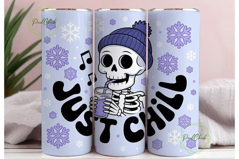 Just Chill Skeleton 20oz Tumbler Wrap Sublimation PixelChick 
