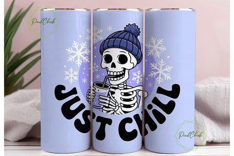 Just Chill Skeleton 20oz Tumbler Wrap Sublimation PixelChick 