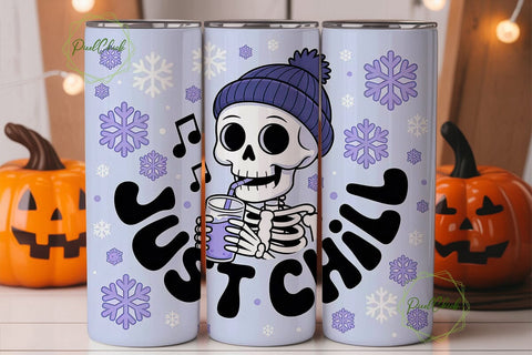 Just Chill Skeleton 20oz Tumbler Wrap Sublimation PixelChick 