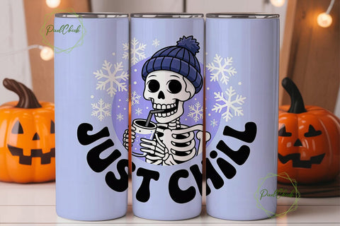 Just Chill Skeleton 20oz Tumbler Wrap Sublimation PixelChick 