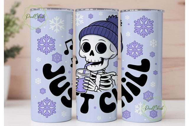 Just Chill Skeleton 20oz Tumbler Wrap Sublimation PixelChick 