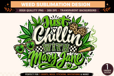 Just Chillin with Mary Jane PNG, Leopard Print Weed Sublimation Design, Funny Cannabis DTF Shirt PNG, 420 Stoner Digital Download Sublimation BlackCatsMedia 