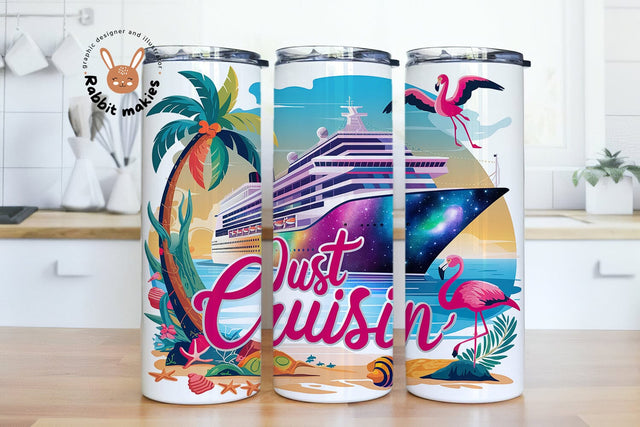 Just Cruising Whimsical Tumbler Wrap 20oz | Flamingo, Cruise Ship, Cruise Vacation | Sublimation Wrap PNG | Digital Download Sublimation Rabbitmakies 