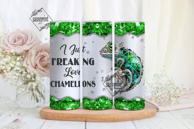 Just Freaking Love Chameleons 20 oz Skinny Tumbler Sublimation Design Digital Download PNG Sublimation sassyprint 