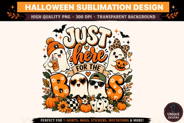 Just Here for the Boos PNG, Funny Halloween Ghost Sublimation Design, Cute Spooky Pumpkin Clipart, Halloween Shirt Graphic, Autumn Ghost Design Sublimation BlackCatsMedia 