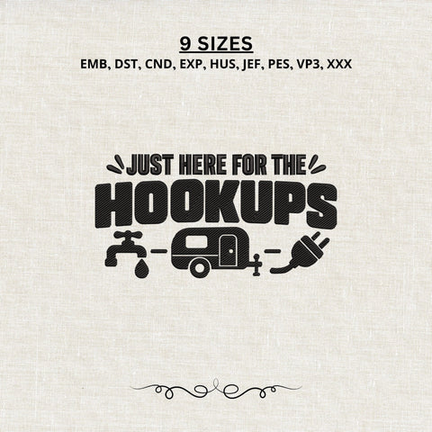 Just Here for the Hookups Embroidery Design – Funny Camping RV Machine Embroidery File, Camper Trailer Water Electric Hookup Design Embroidery/Applique DESIGNS PatternFeed8 