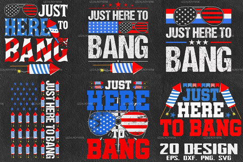 Just Here to Bang Bundle PNG, Funny 4th of July Sublimation Bundle, Patriotic Fireworks Clipart, Independence Day Design SVG DesignDestine 
