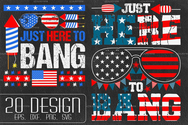 Just Here to Bang Bundle PNG, Funny 4th of July Sublimation Bundle, Patriotic Fireworks Clipart, Independence Day Design SVG DesignDestine 