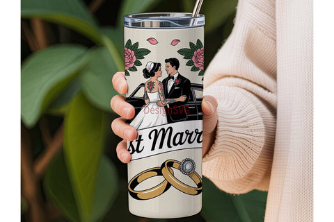 Just Married Vintage Tumbler Wrap Sublimation DesignSVG 