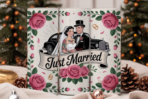 Just Married Vintage Tumbler Wrap Sublimation DesignSVG 