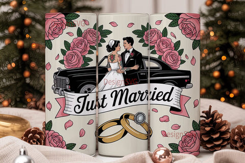 Just Married Vintage Tumbler Wrap Sublimation DesignSVG 