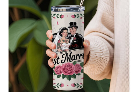 Just Married Vintage Tumbler Wrap Sublimation DesignSVG 