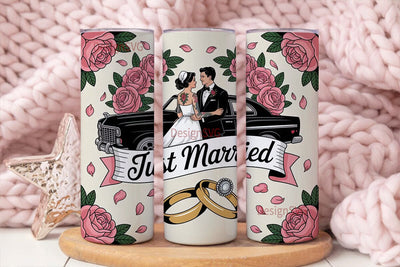 Just Married Vintage Tumbler Wrap Sublimation DesignSVG 