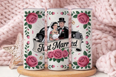 Just Married Vintage Tumbler Wrap Sublimation DesignSVG 