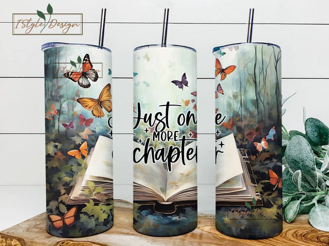 Just One More Chapter 20 oz Skinny Tumbler Sublimation Design Digital Download PNG Instant DIGITAL, Librarian Reader Reading Tumbler Wrap Sublimation iStyleDesign 