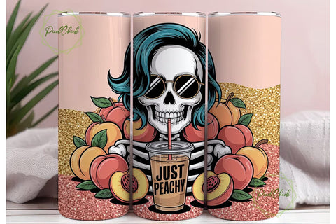 Just Peachy Skeleton 20oz Tumbler Wrap Sublimation PixelChick 