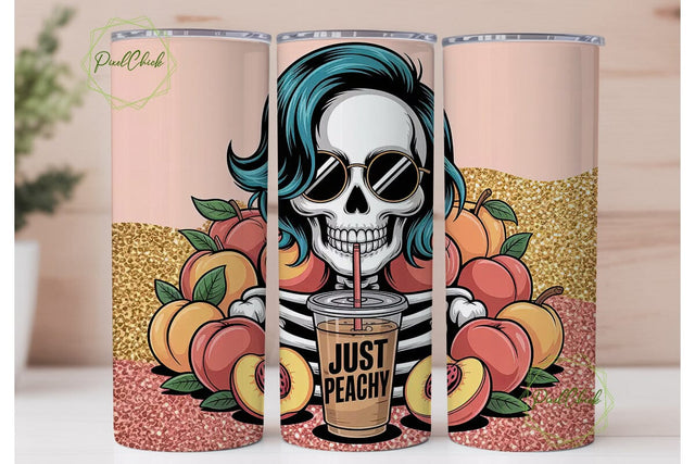 Just Peachy Skeleton 20oz Tumbler Wrap Sublimation PixelChick 
