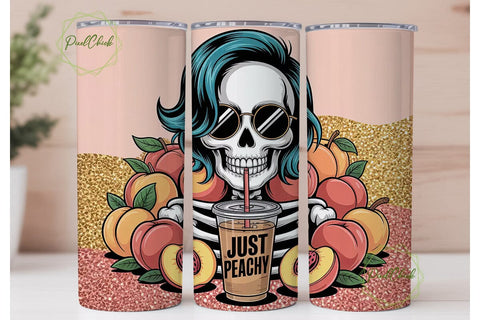 Just Peachy Skeleton 20oz Tumbler Wrap Sublimation PixelChick 