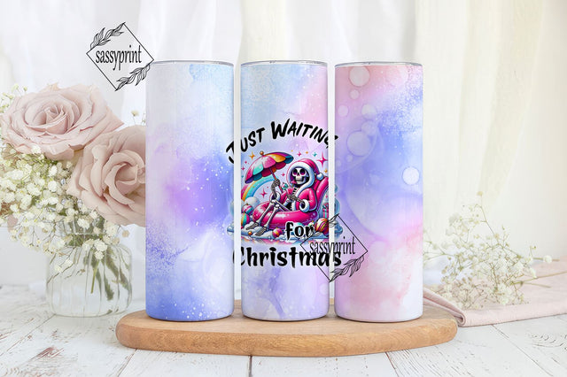 Just Waiting for Christmas 20 oz Skinny Tumbler Wrap Sublimation Design Digital Download PNG Sublimation sassyprint 