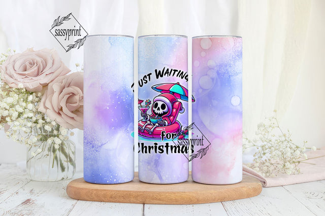 Just Waiting for Christmas 20 oz Skinny Tumbler Wrap Sublimation Design Digital Download PNG Sublimation sassyprint 