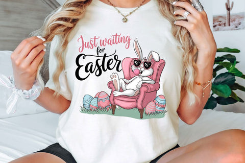 Just Waiting for Easter PNG Easter Bunny Sublimation Design Sublimation Regulrcrative 