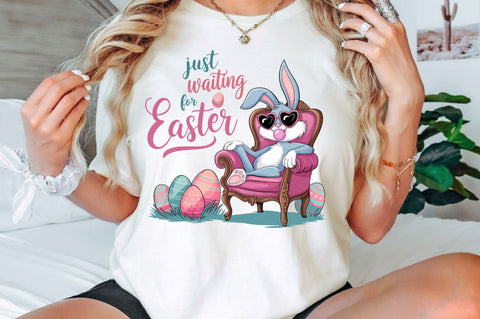 Just Waiting for Easter PNG Easter Bunny Sublimation Design Sublimation Regulrcrative 