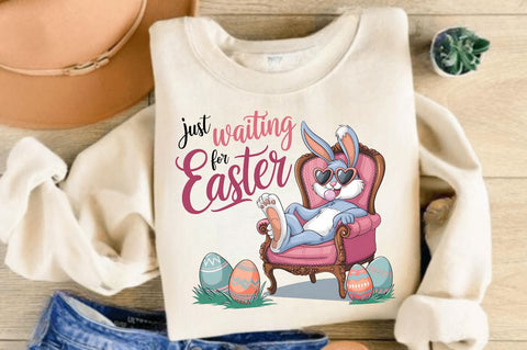 Just Waiting for Easter PNG Easter Bunny Sublimation Design Sublimation Regulrcrative 