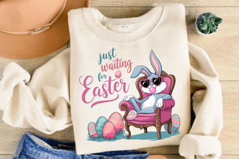 Just Waiting for Easter PNG Easter Bunny Sublimation Design Sublimation Regulrcrative 
