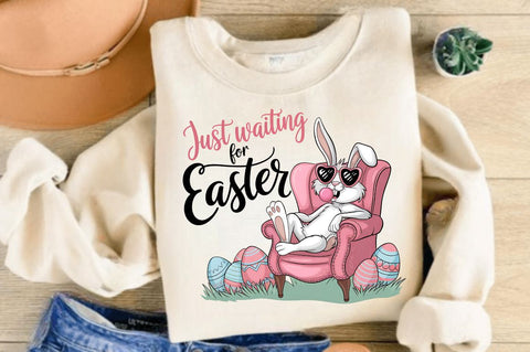 Just Waiting for Easter PNG Easter Bunny Sublimation Design Sublimation Regulrcrative 