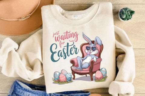 Just Waiting for Easter PNG Easter Bunny Sublimation Design Sublimation Regulrcrative 
