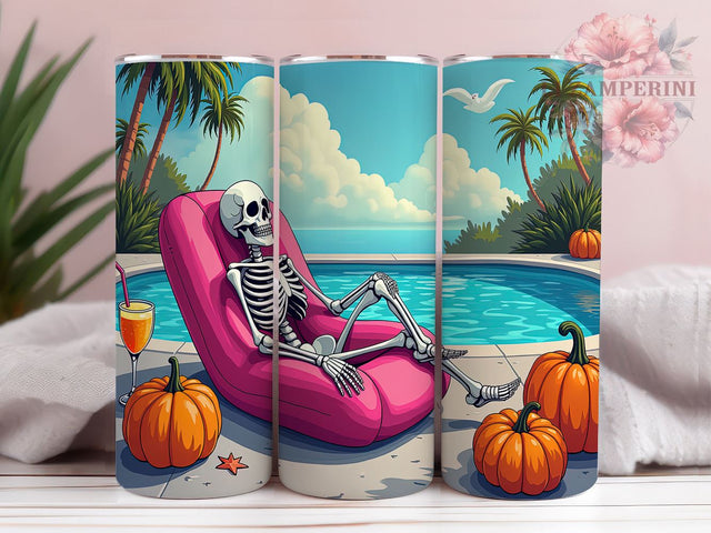 Just Waiting for Halloween 20 oz Skinny Tumbler Sublimation Design, Straight & Tapered Tumbler Png, Funny Skeleton Halloween Tumbler Png, Digital Download PNG Sublimation Li Zamperini 
